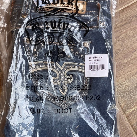 Rock Revival Hibiscus Medium Blue Bootcut Jeans Size 27 NWT - Picture 3 of 4